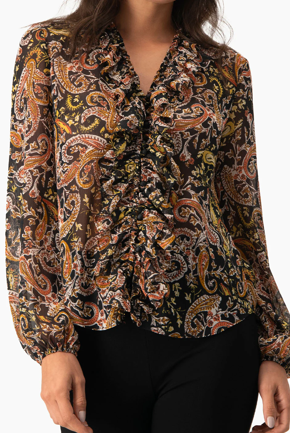 Blusa con escote en V y volantes - Image 7