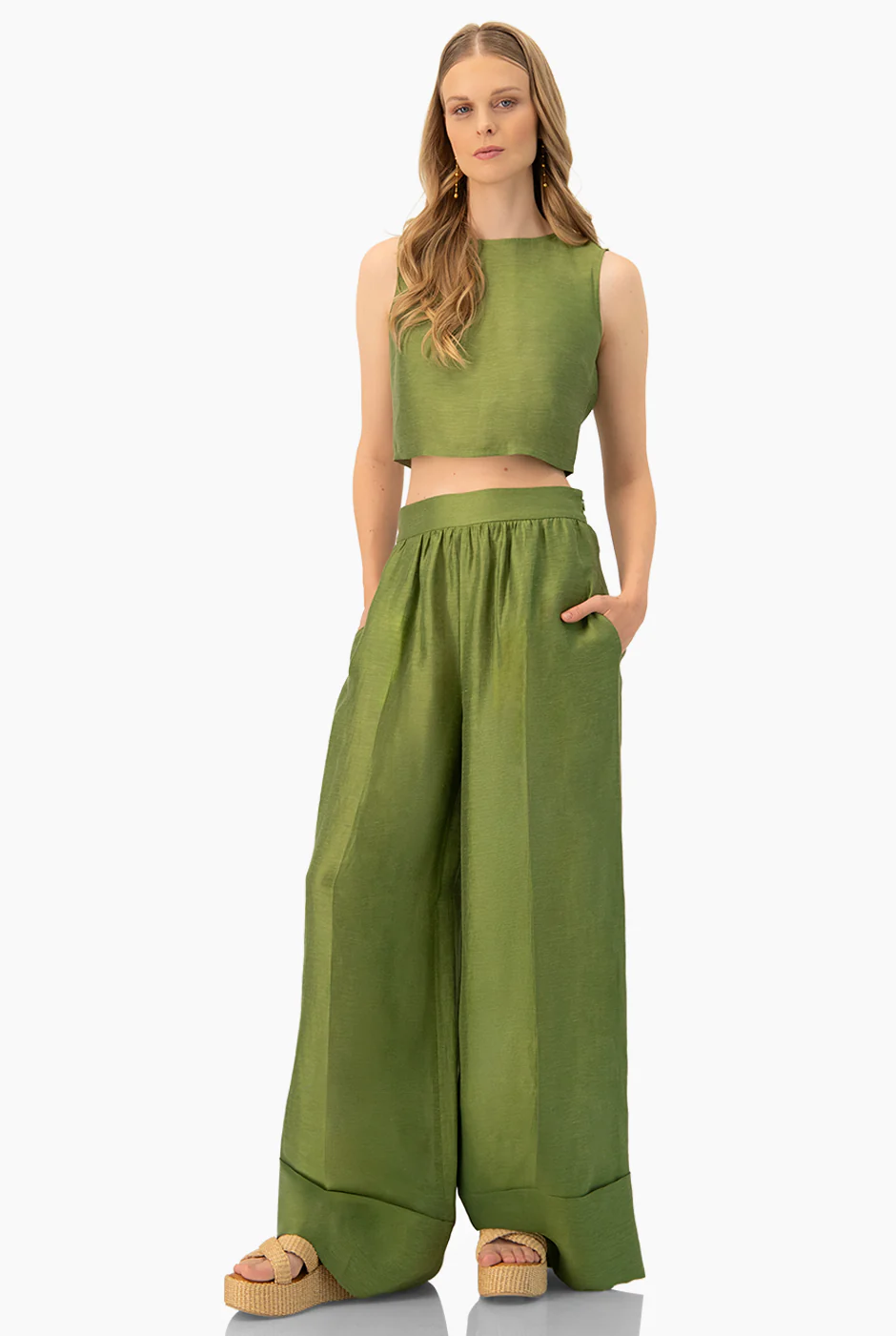 Blusa corta verde sin mangas - Image 3