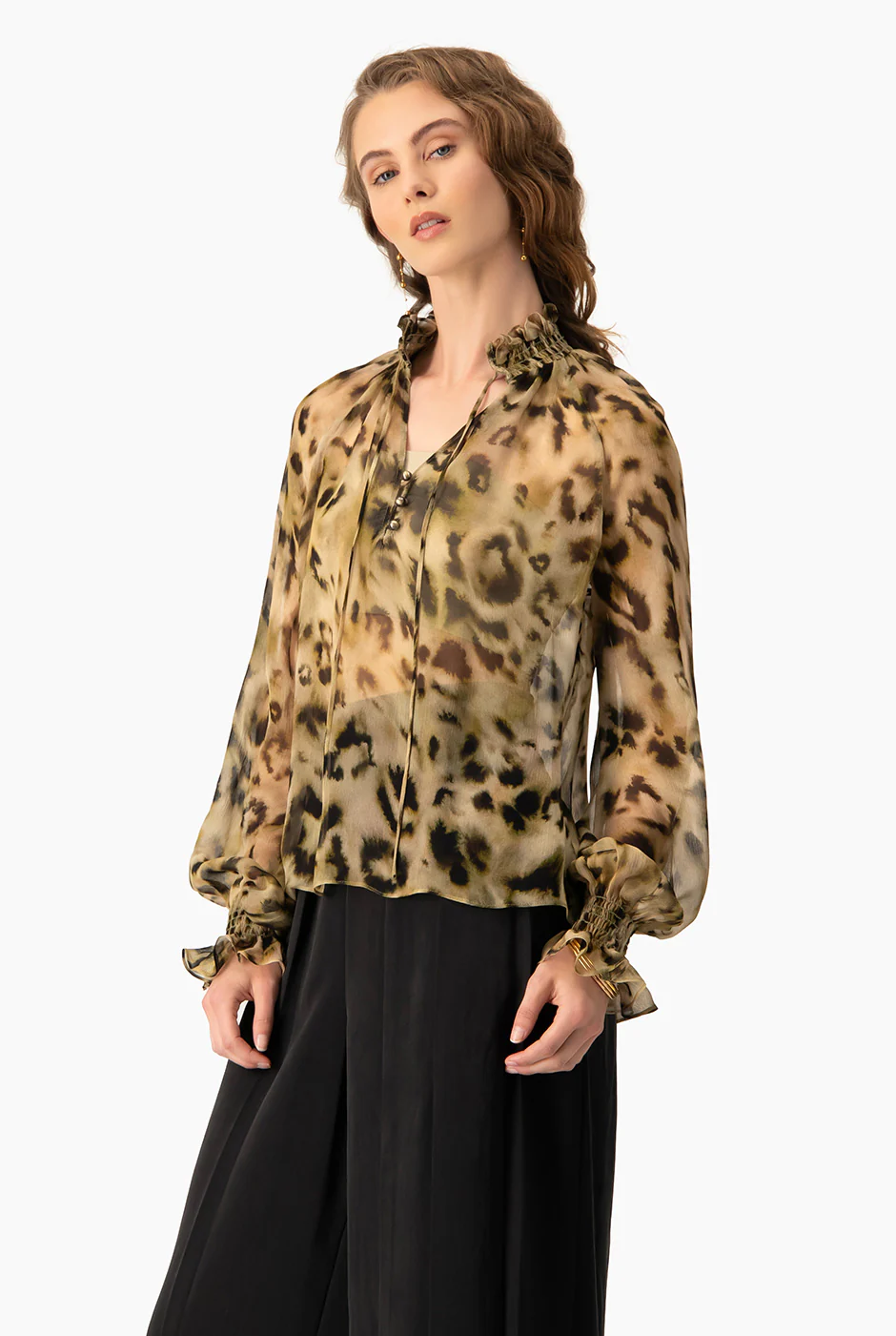 Blusa cuello alto y escote en V - Image 4