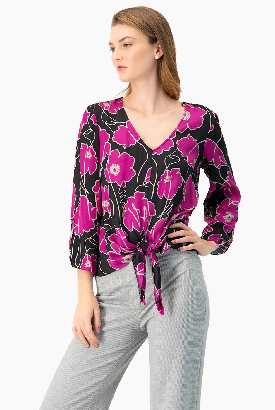 Blusa de amarre y escote en V - Image 4