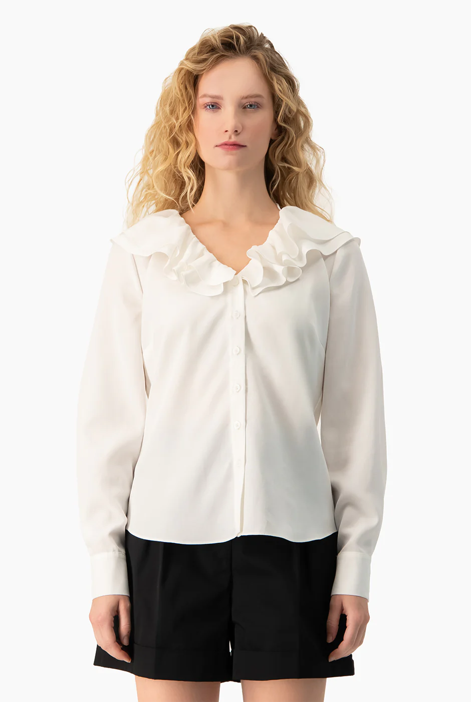 Blusa escote en V con volante