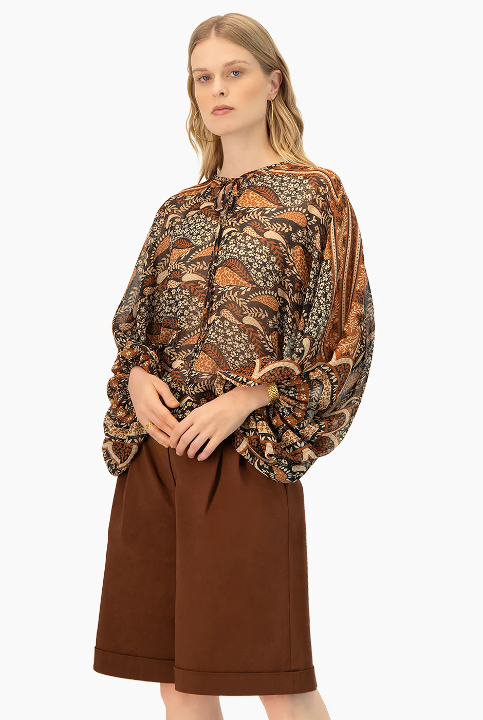 Blusa estampada de cintas en cuello - Image 6