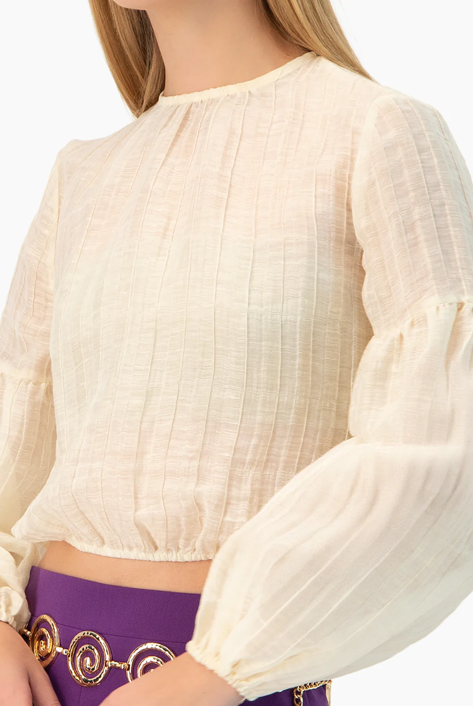 Blusa lisa de manga larga globo - Image 7