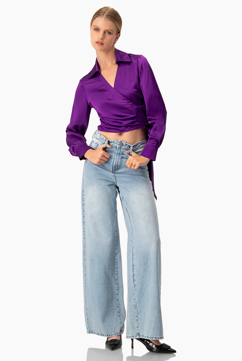 Blusa morada cruzada con amarre - Image 6
