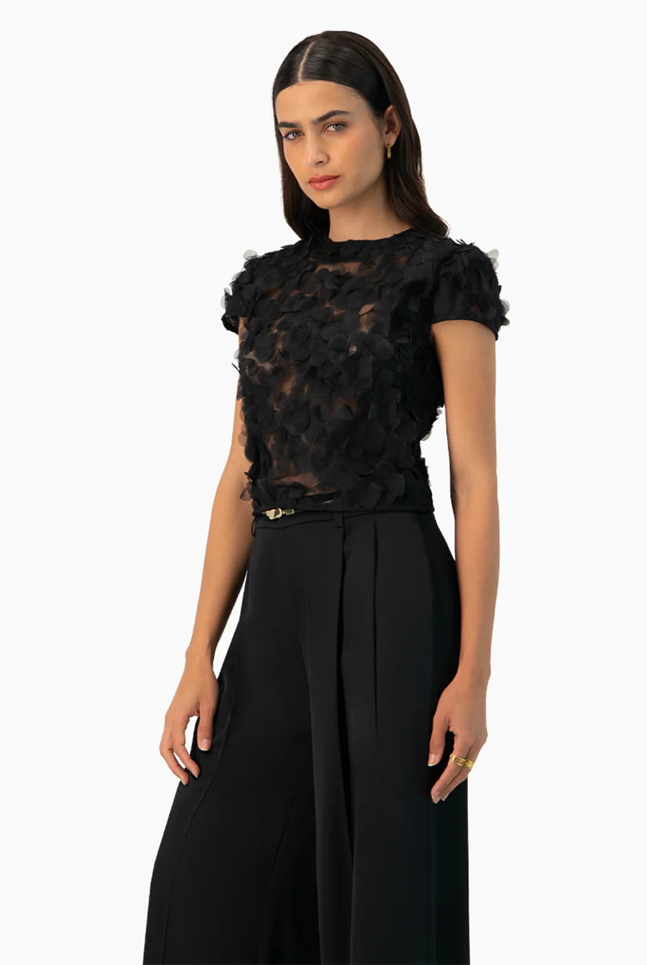 Blusa negra recta de cuello redondo - Image 3