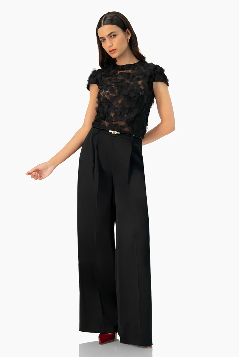 Blusa negra recta de cuello redondo - Image 4