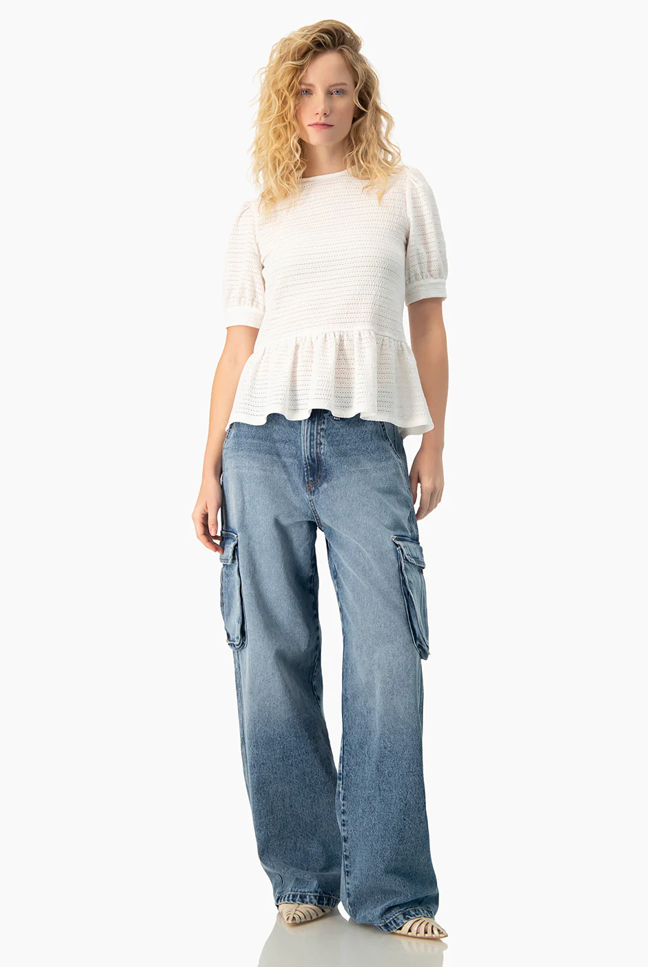 Blusa peplum blanca manga corta - Image 3