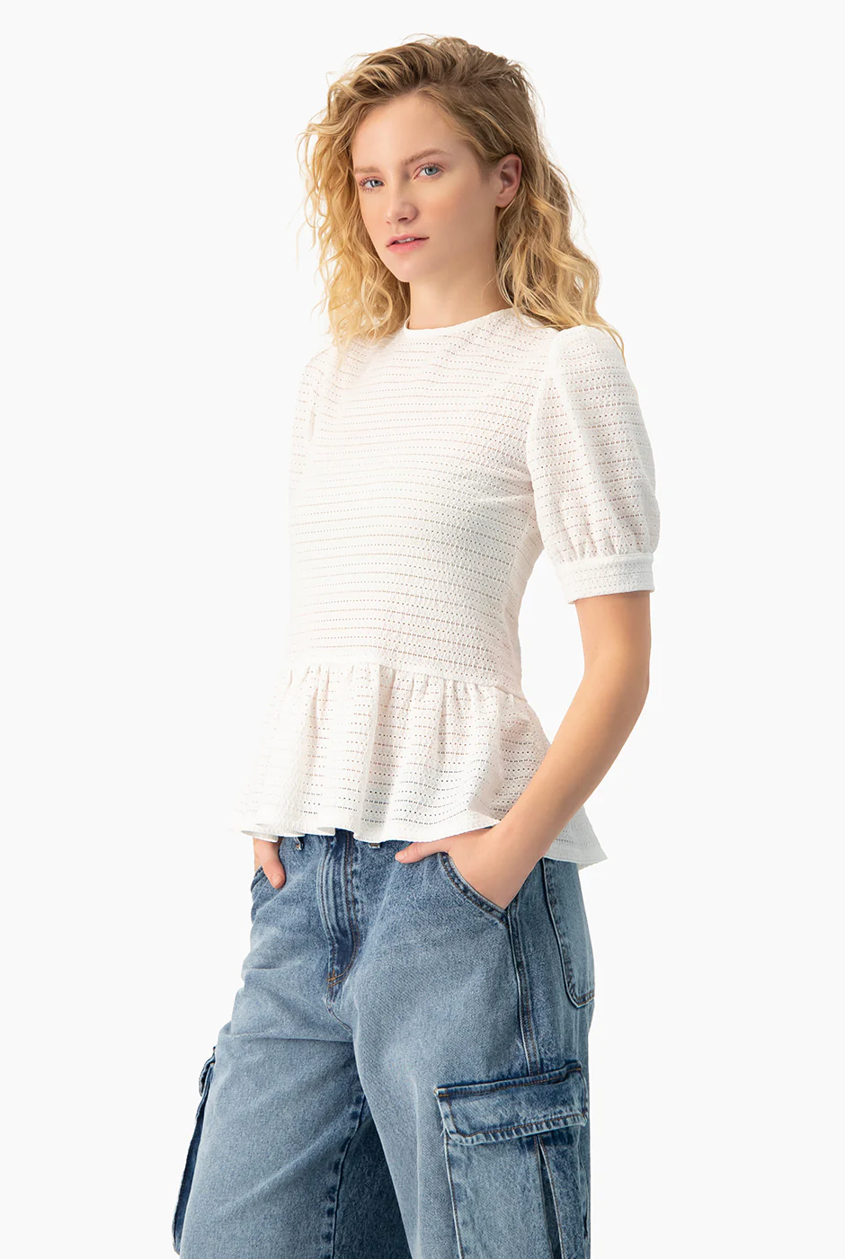 Blusa peplum blanca manga corta - Image 4