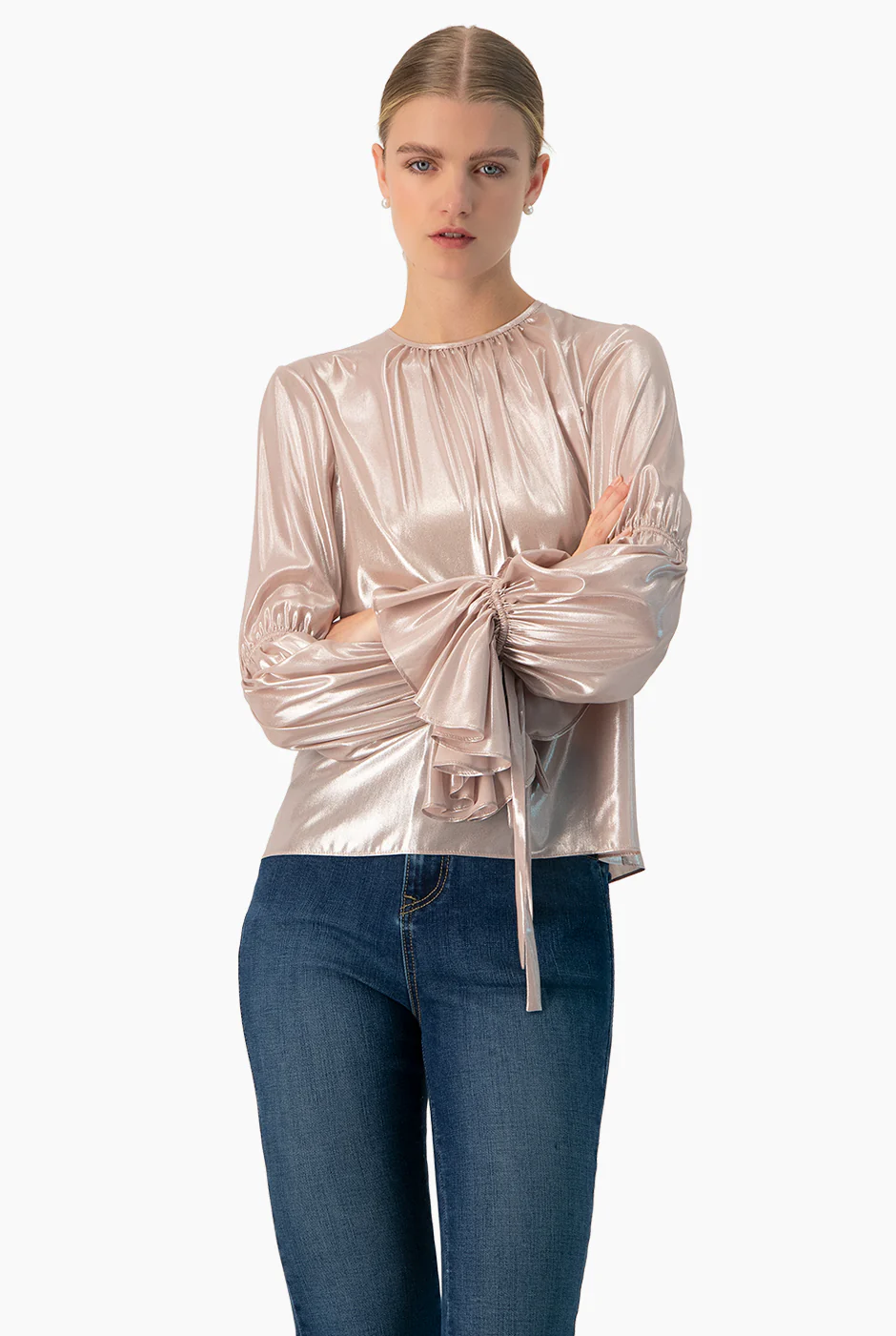 Blusa recta en tela metalizada
