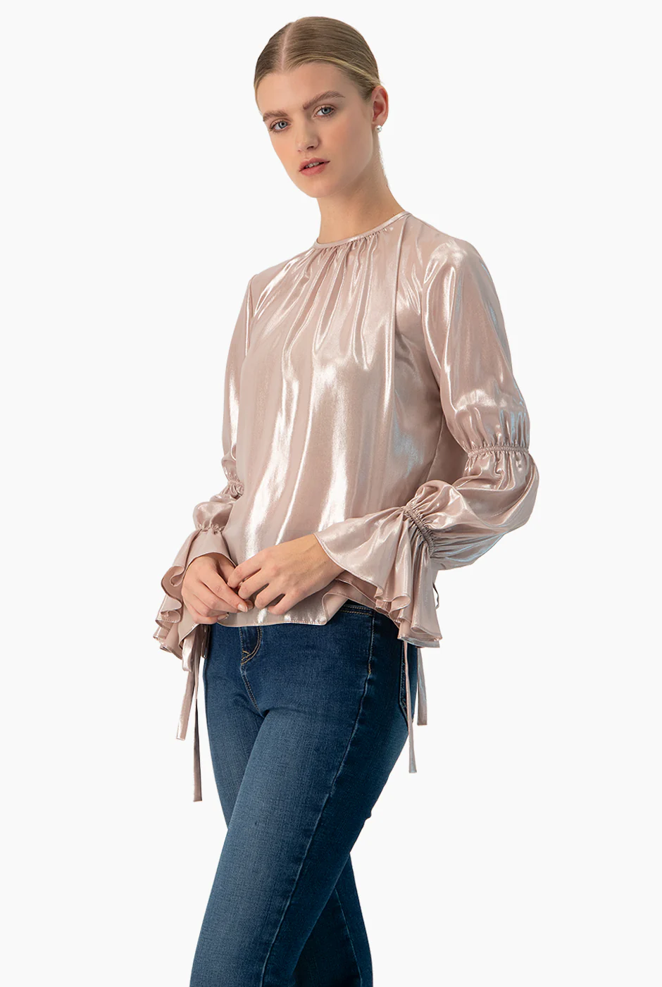 Blusa recta en tela metalizada - Image 4