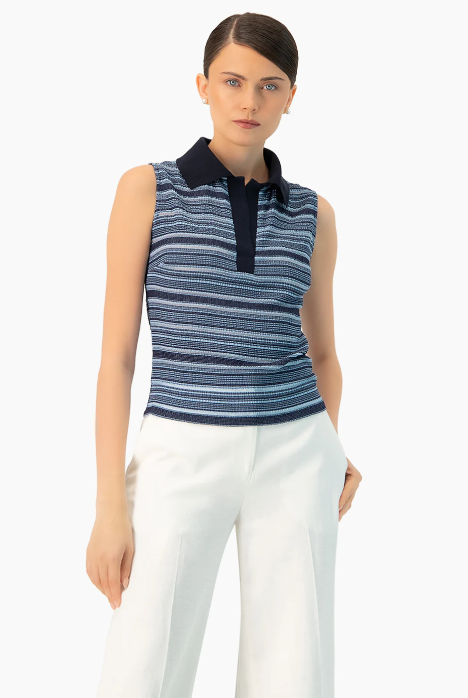 Blusa tejida de cuello camisero