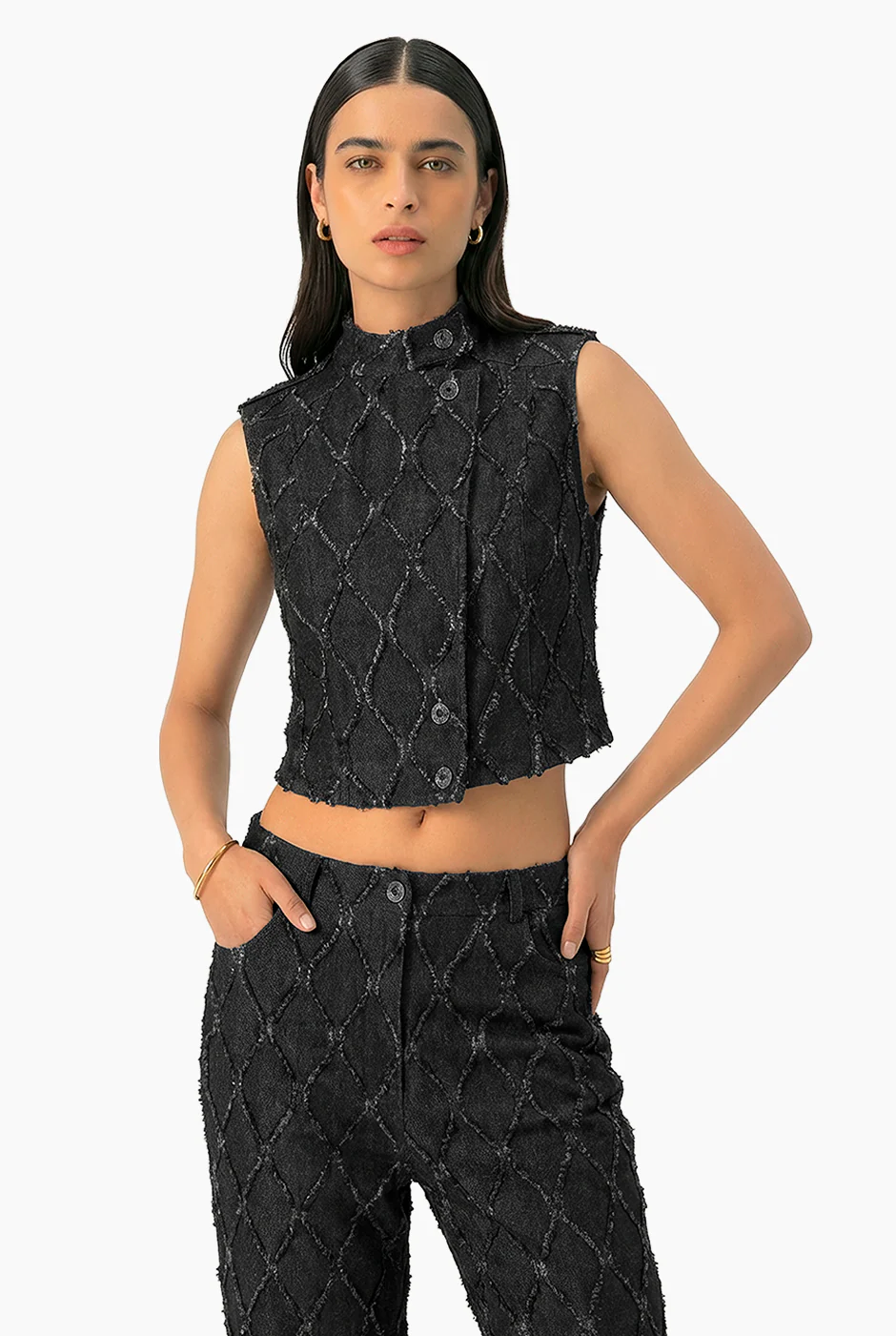 Chaleco denim con destruccion