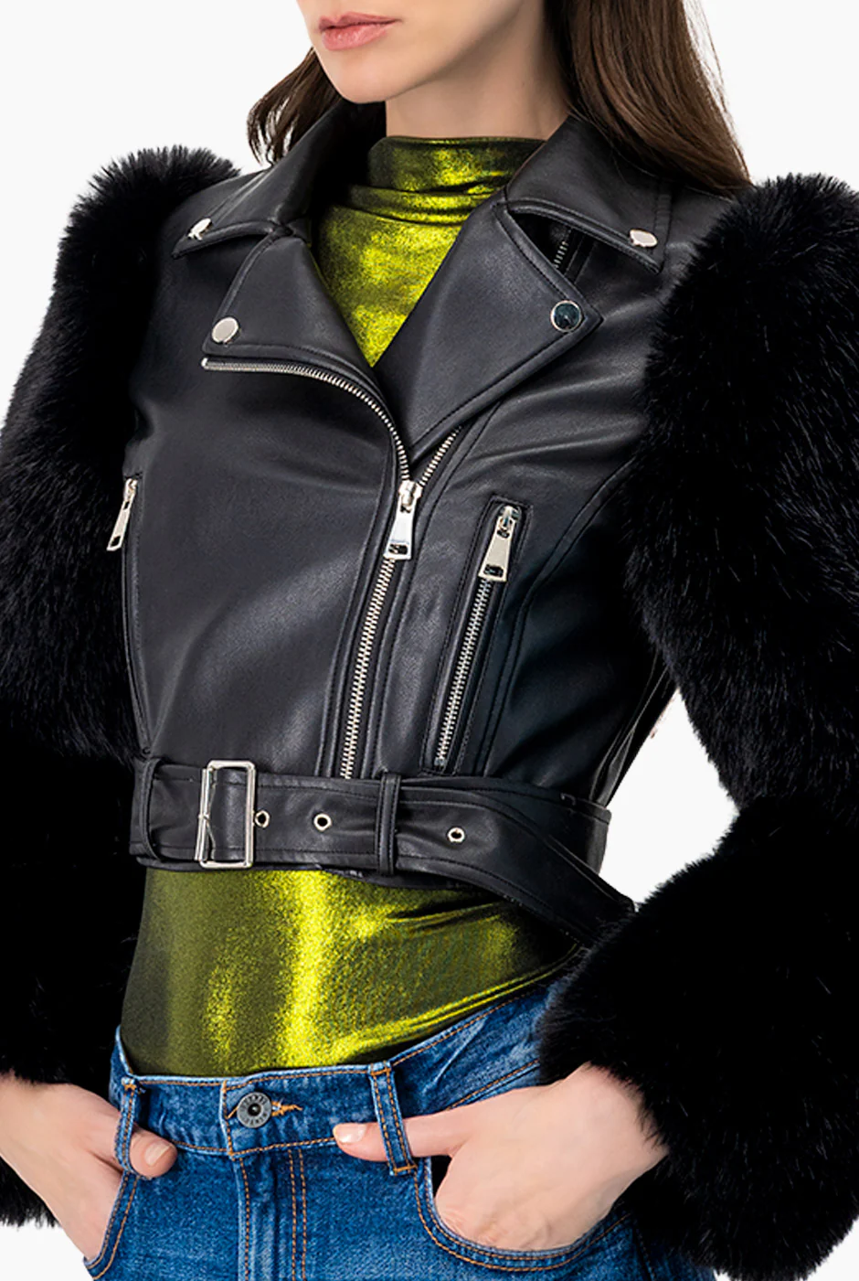 Chamarra PU Con Mangas Faux-Fur - Image 6