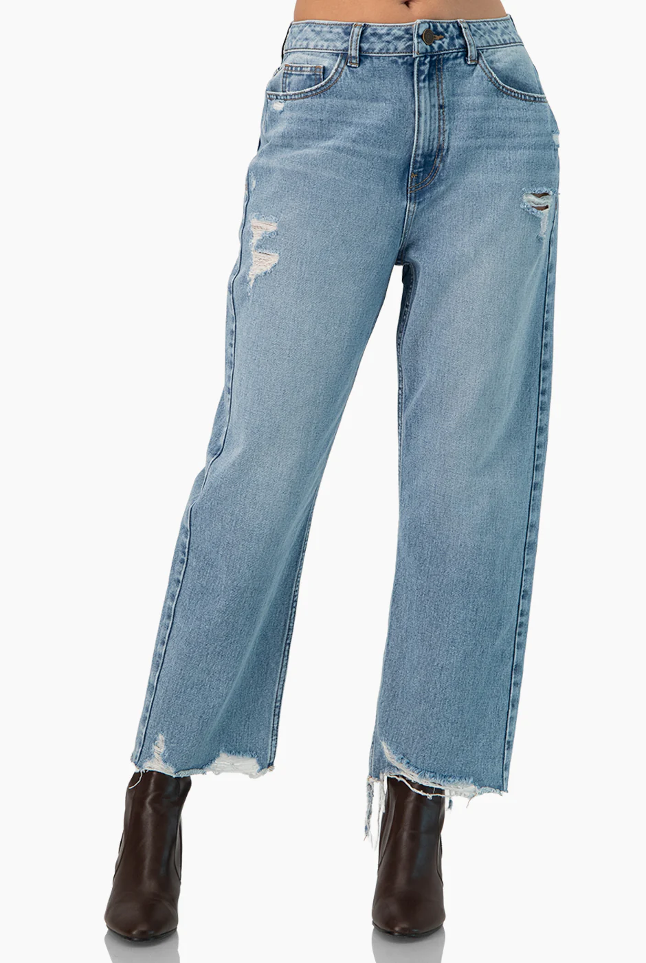 Jeans amplio con destruccion