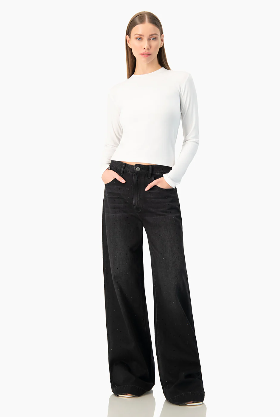 Jeans amplio negro con pedreria - Image 6