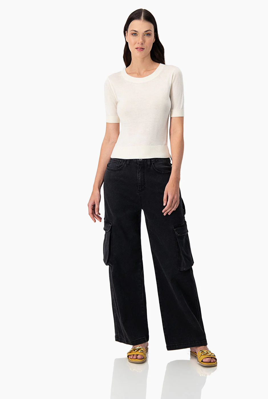 Jeans negro de pierna amplia cargo - Image 3