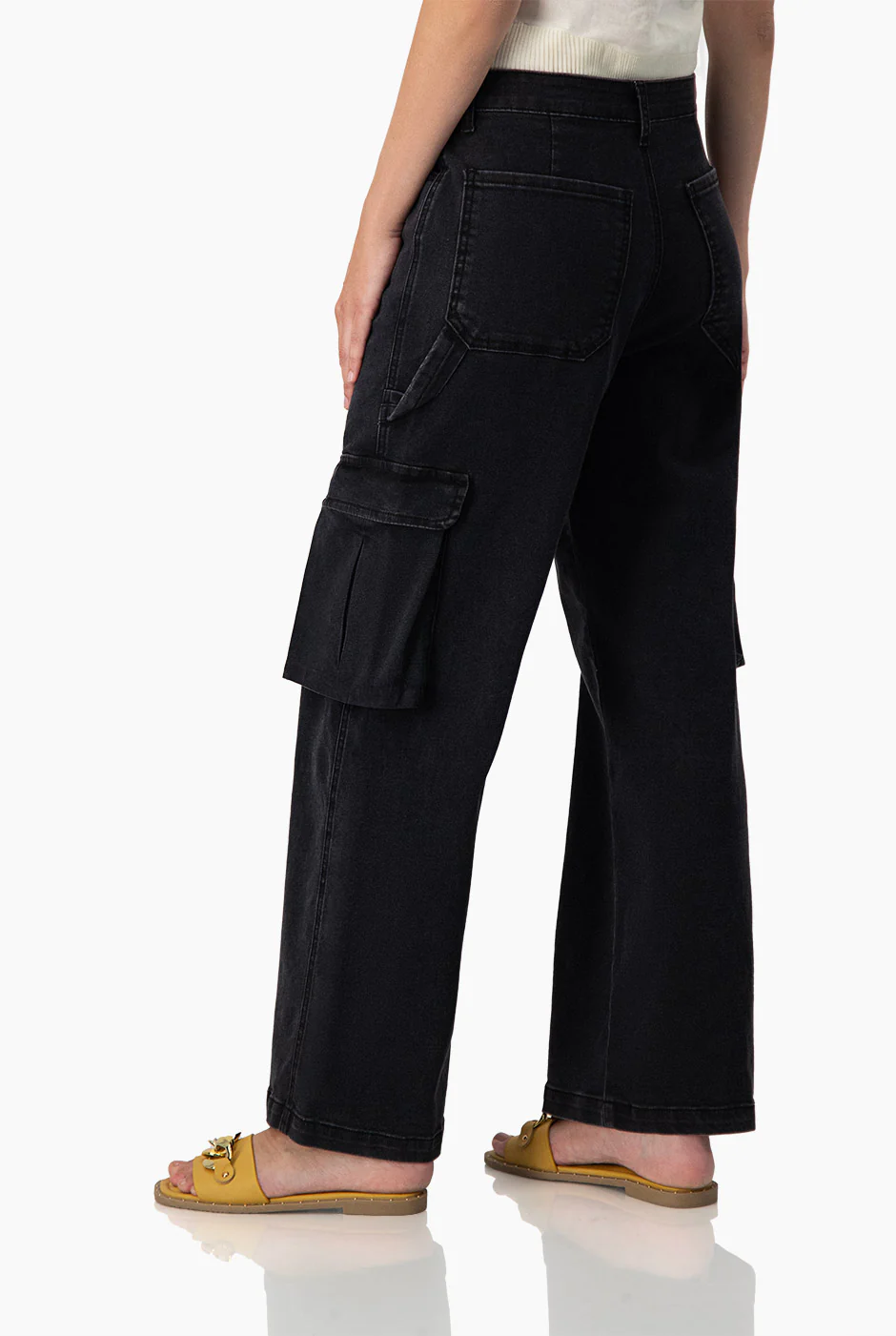Jeans negro de pierna amplia cargo - Image 4