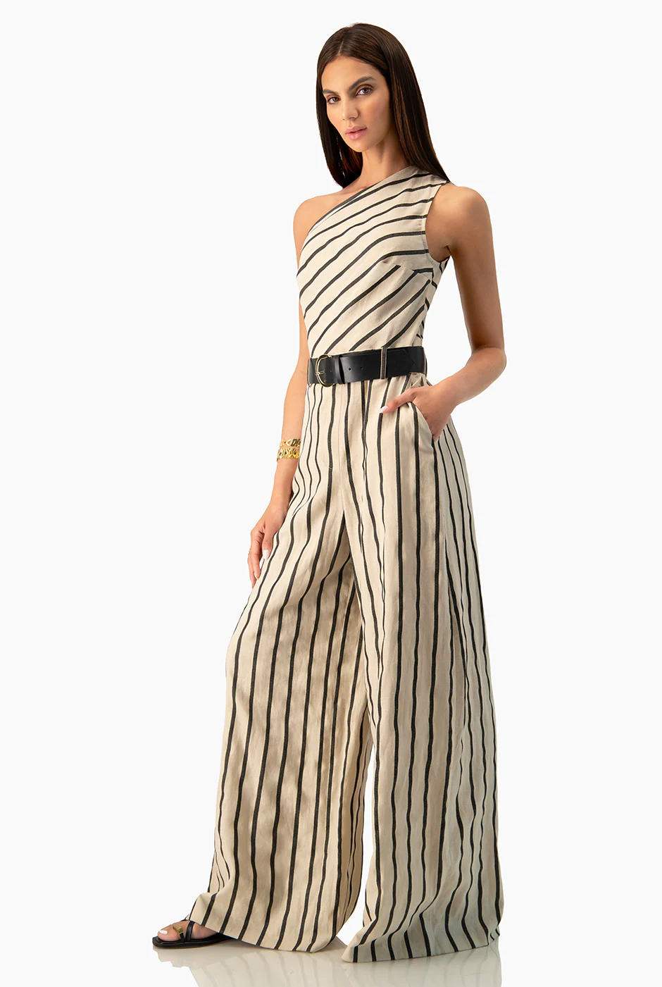 Jumpsuit Ivonne rayado de un hombro - Image 4
