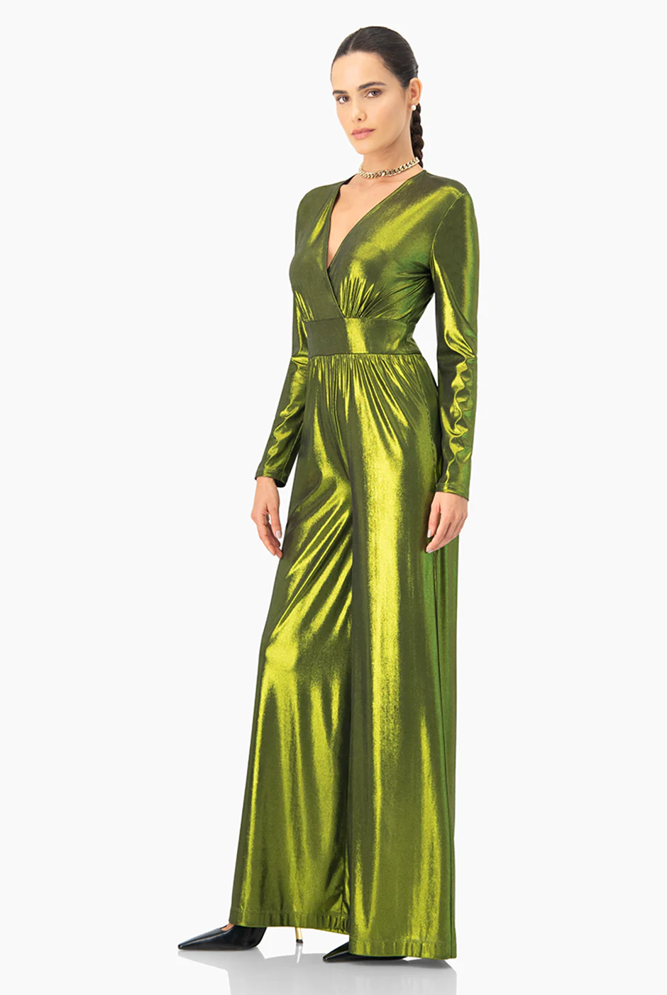 Jumpsuit verde de escote en V - Image 3