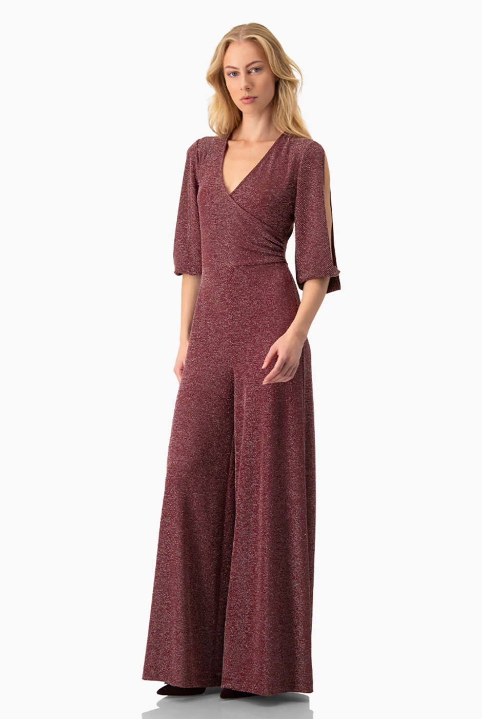 Jumpsuit vino y escote en V - Image 3