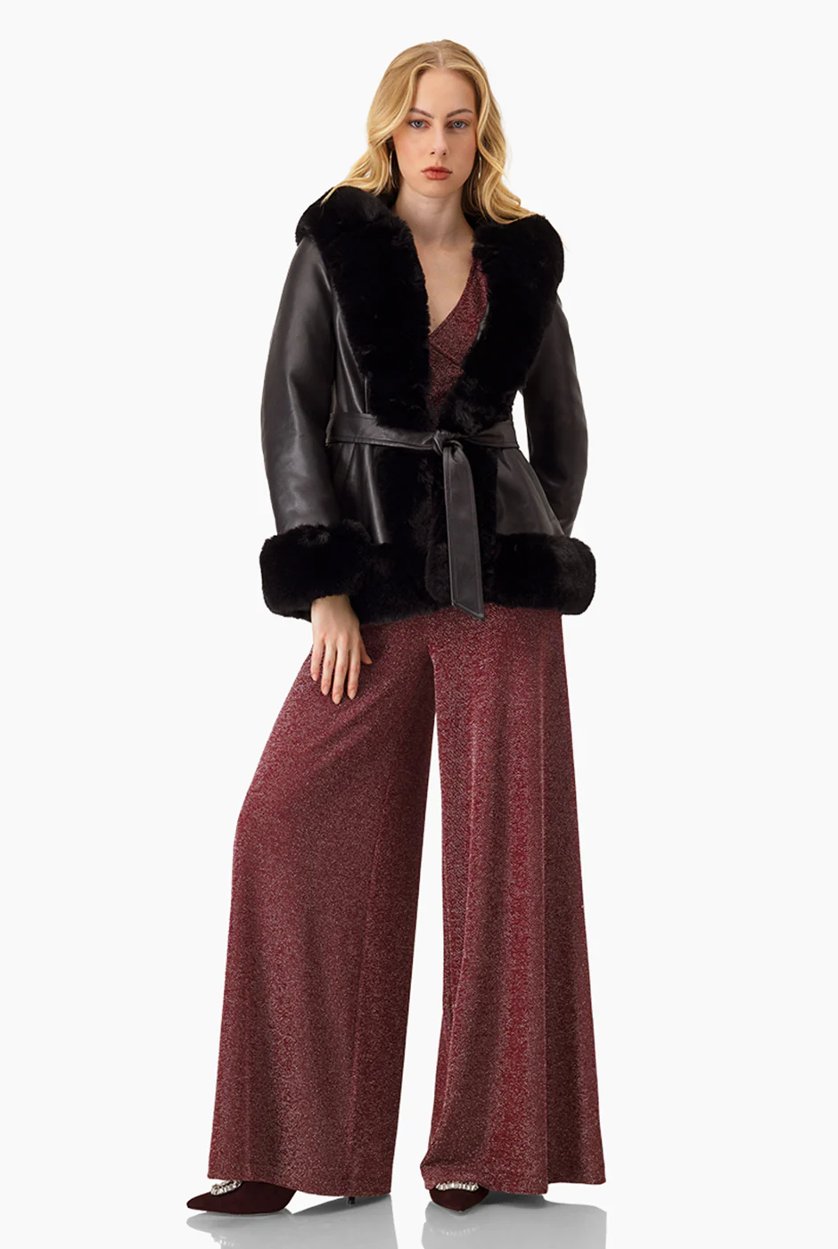 Jumpsuit vino y escote en V - Image 4