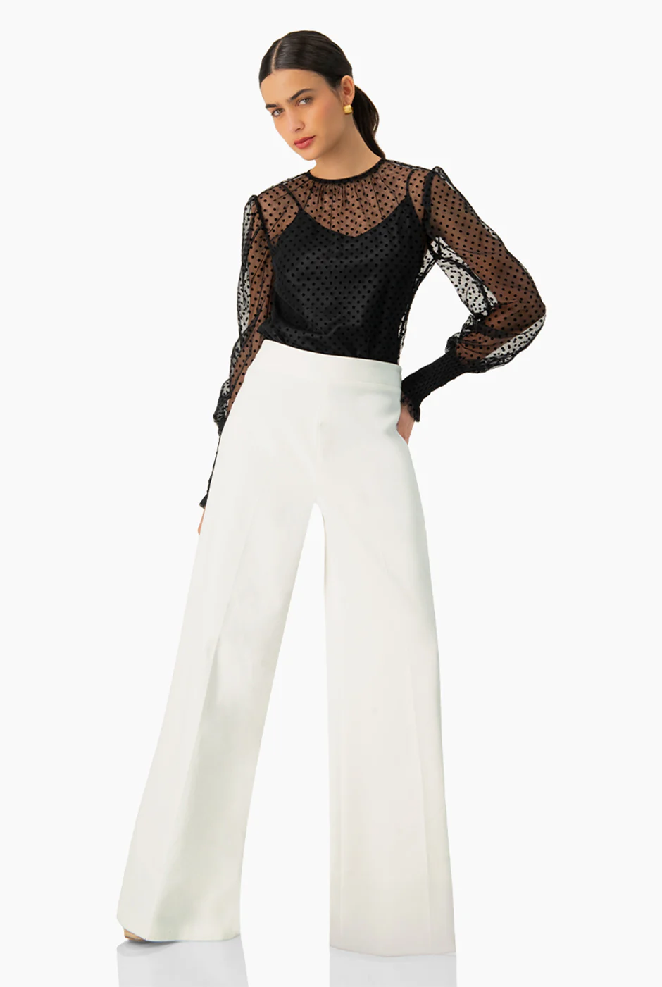 Pantalon blanco de pierna amplia - Image 3