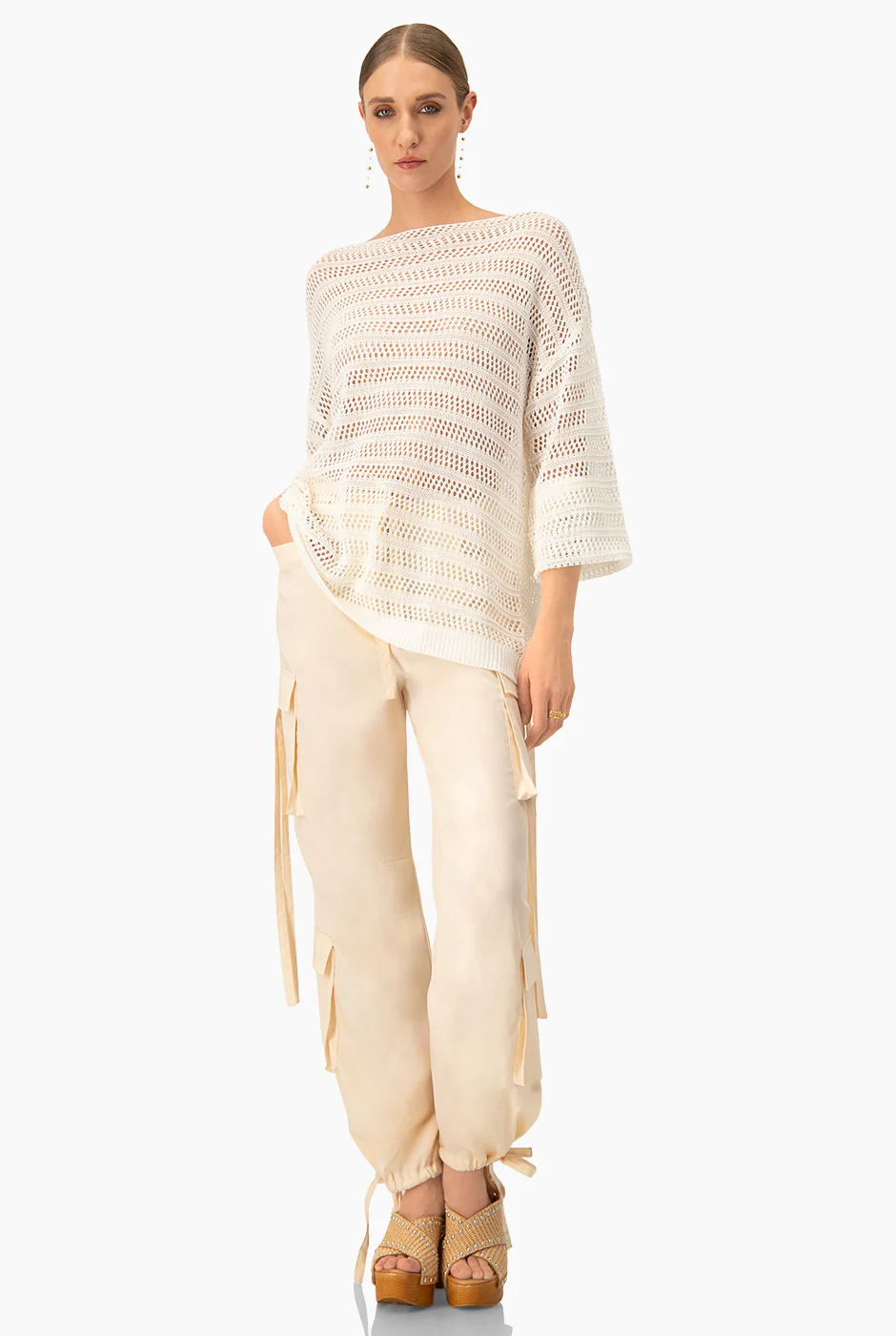 Pantalon liso cargo con cintas - Image 6