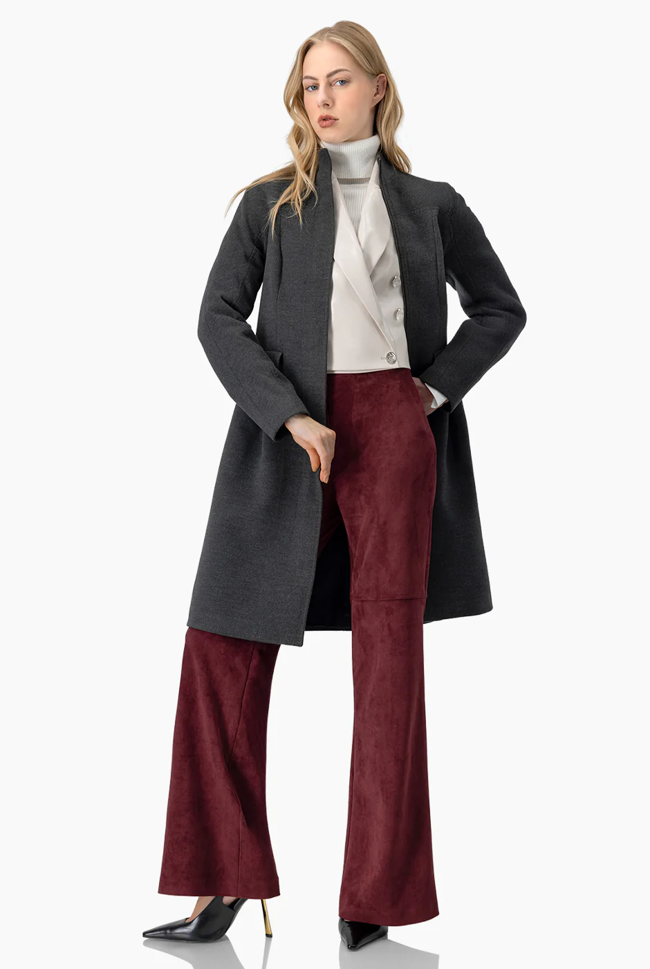 Pantalon liso en tono vino - Image 3