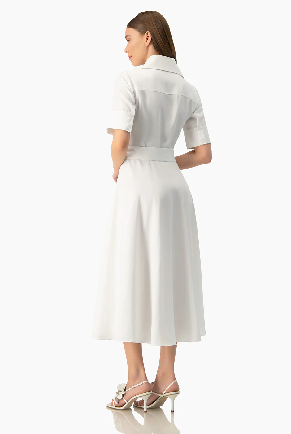 Vestido blanco manga corta y cinta - Image 2
