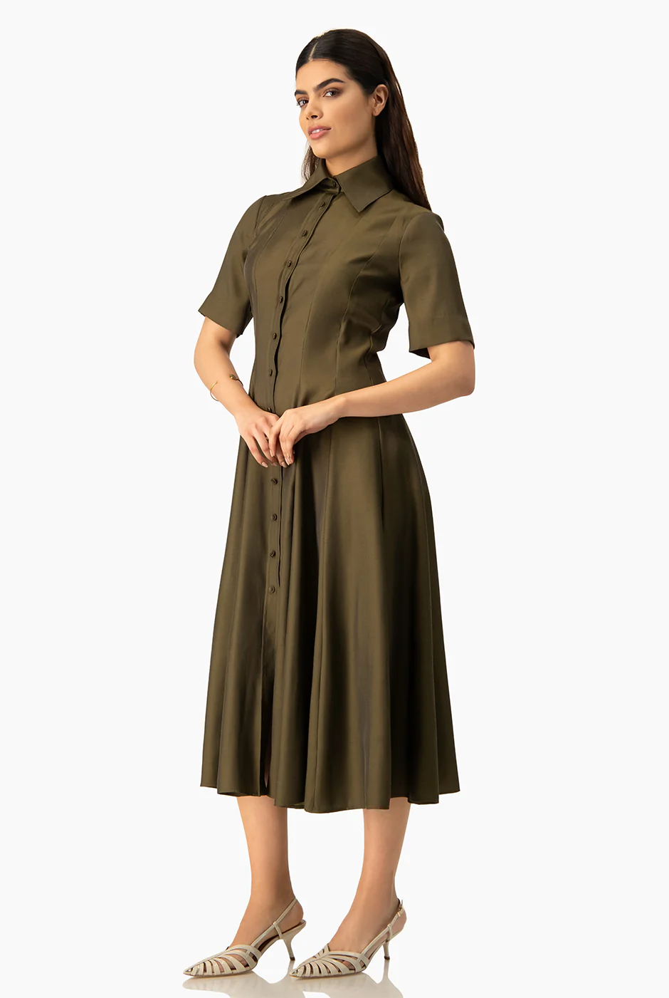 Vestido camisero midi liso - Image 3