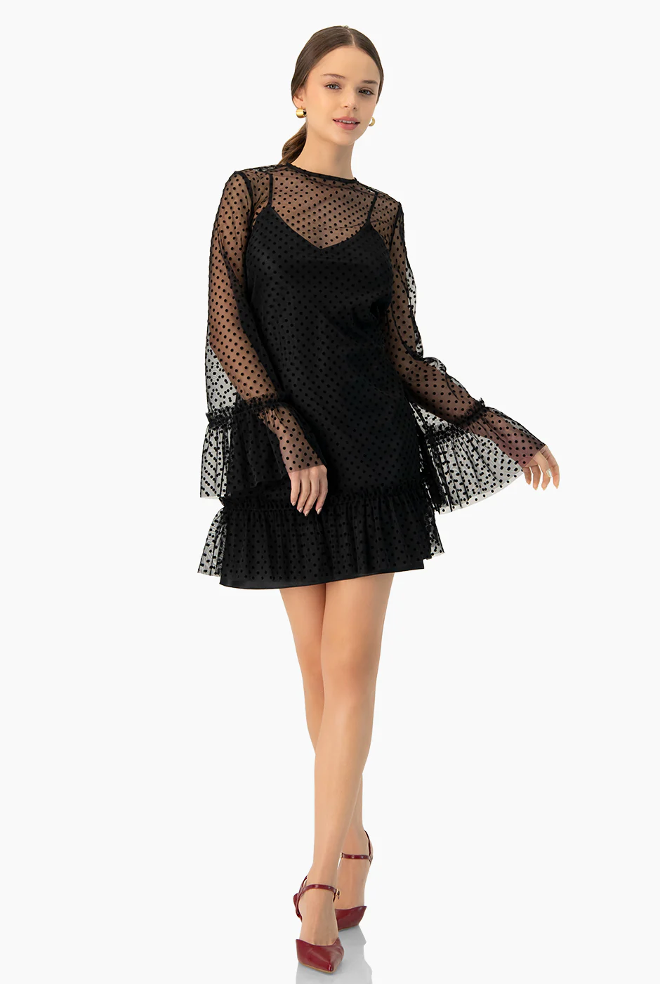 Vestido corto de manga larga amplia - Image 3