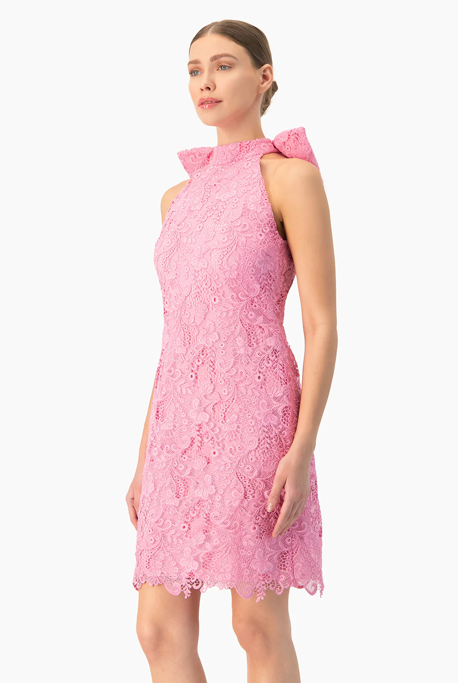 Vestido corto rosa con moño - Image 4