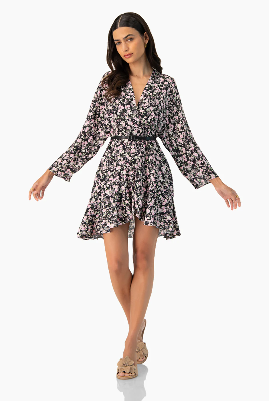Vestido floreado corto escote en V - Image 3