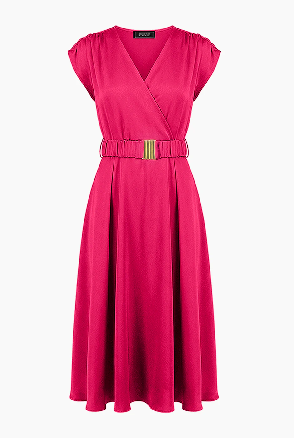 Vestido fucsia midi escote en V - Image 5