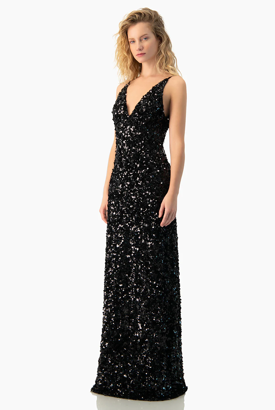 Vestido largo de lentejuelas negro - Image 3