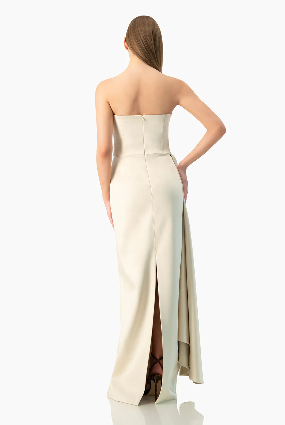 Vestido largo strapless beige - Image 2