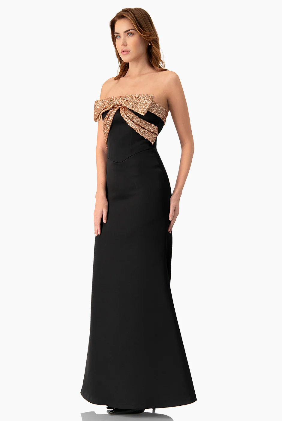 Vestido largo strapless con moño - Image 3