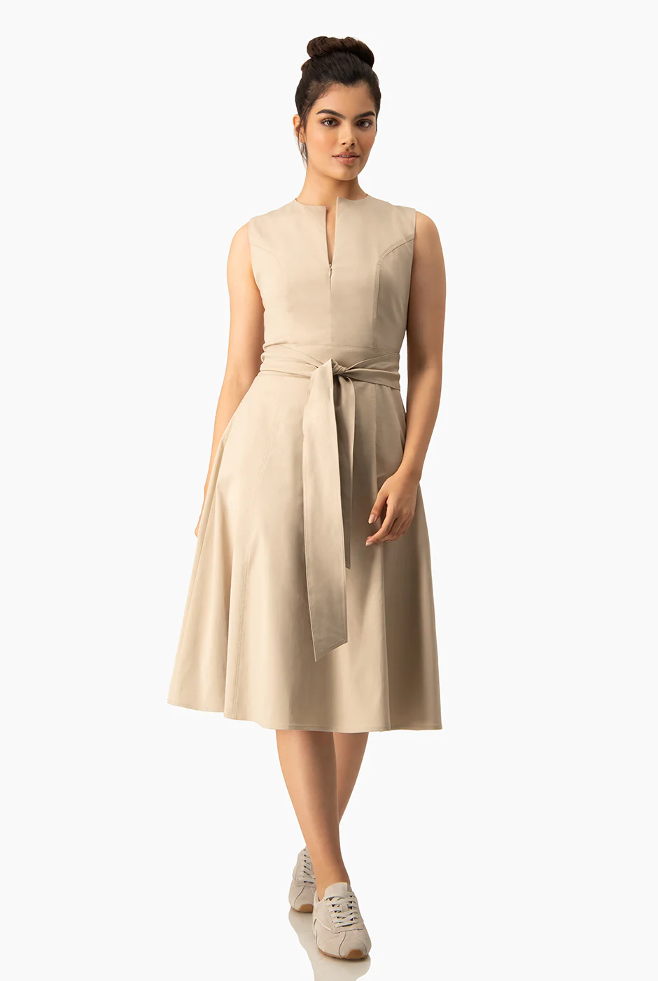Vestido midi con cinta en cintura - Image 3