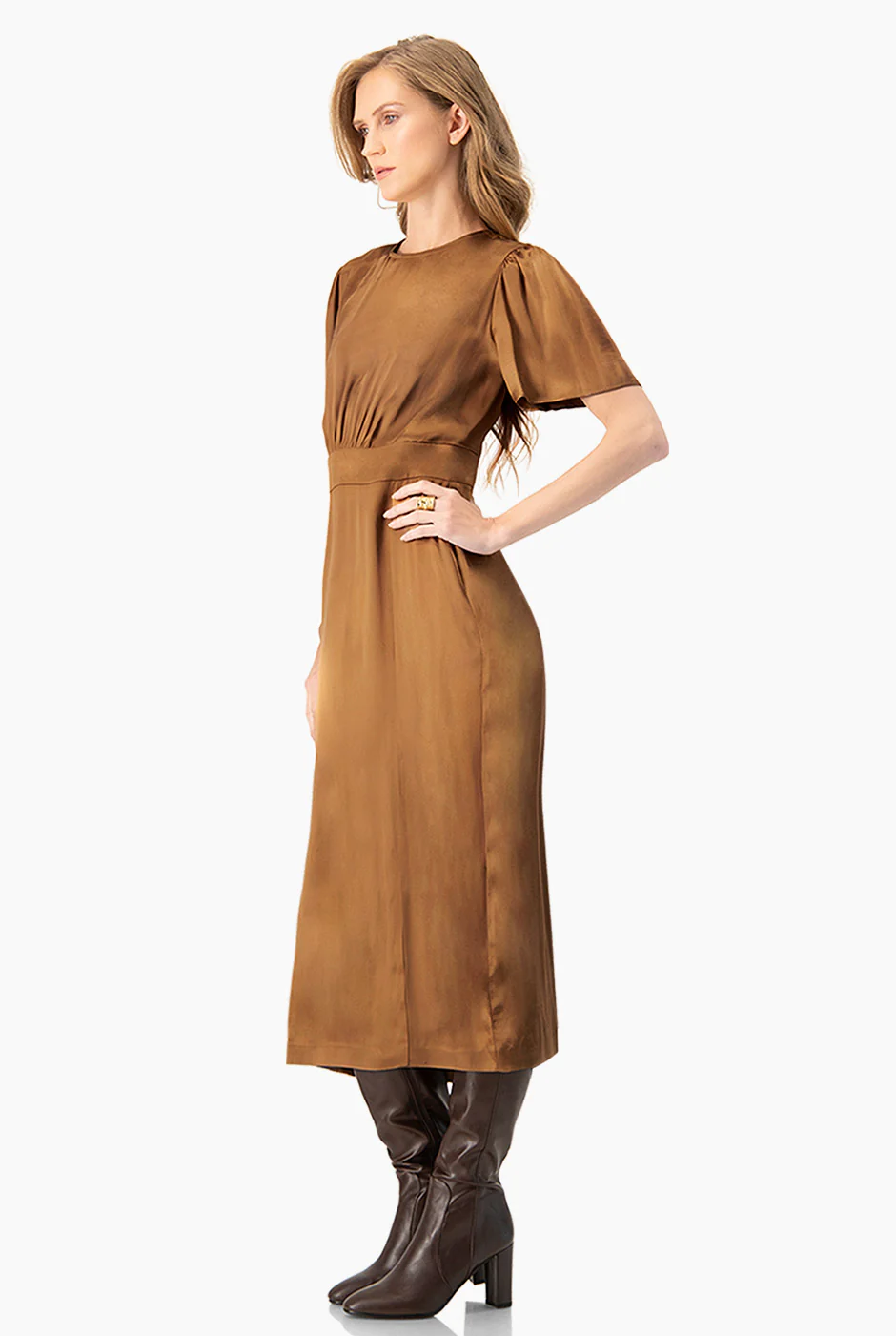 Vestido midi liso de manga corta - Image 4