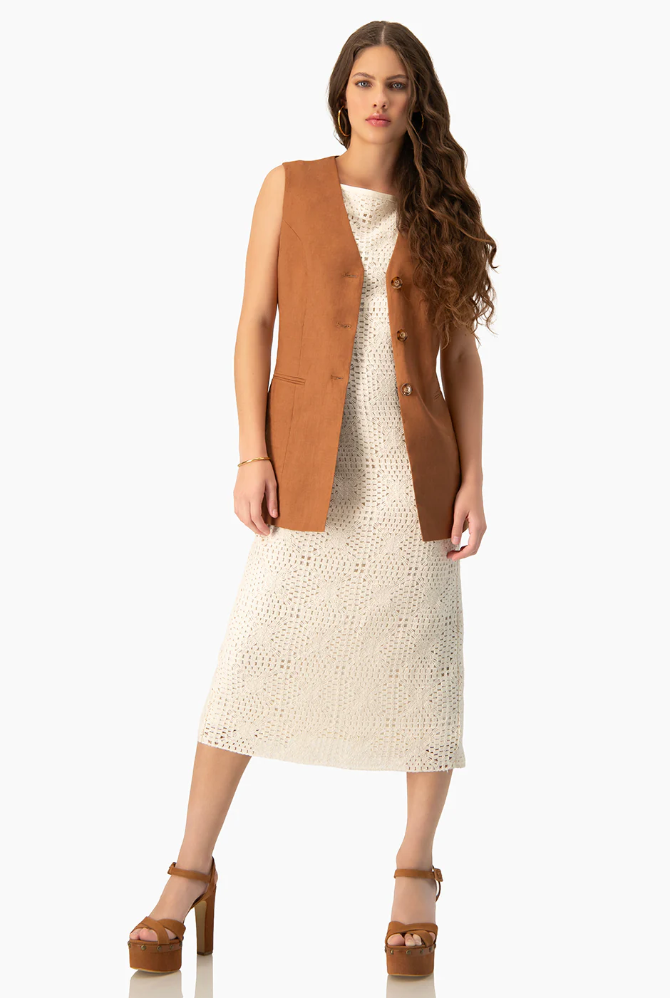 Vestido midi sin mangas tejido - Image 4